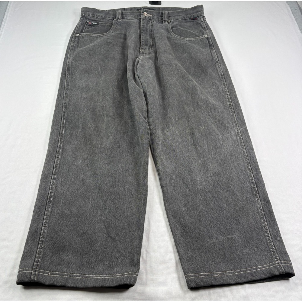 Vintage FUBU Jeans Mens 38x29 Black Baggy Wide Leg Skater Hip Hop Y2K